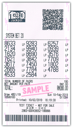 1+3D Jackpot System Bet 20 Sample Ticket